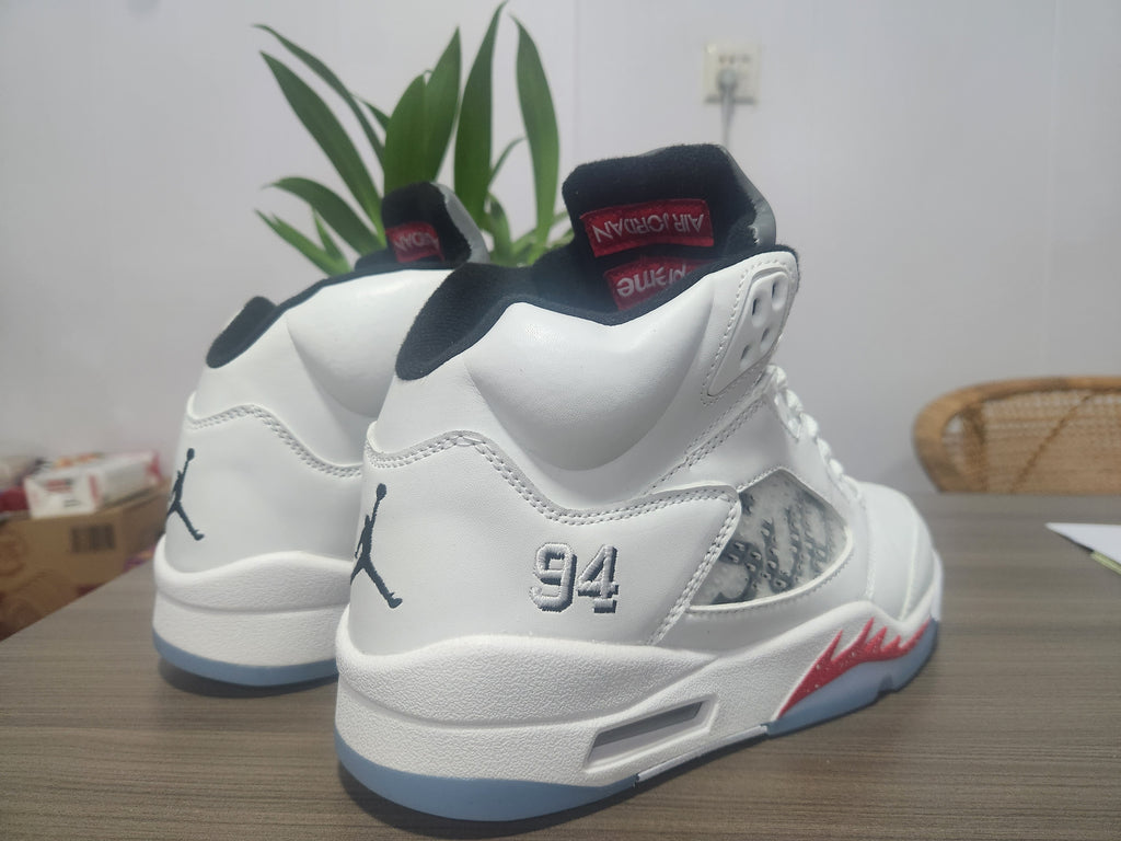 Air Jordan 5 Sneakers – White / Red Collaboration