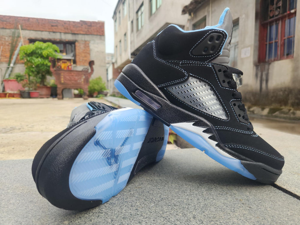 Air Jordan 5 Sneakers – Black & University Blue (Men & Women)