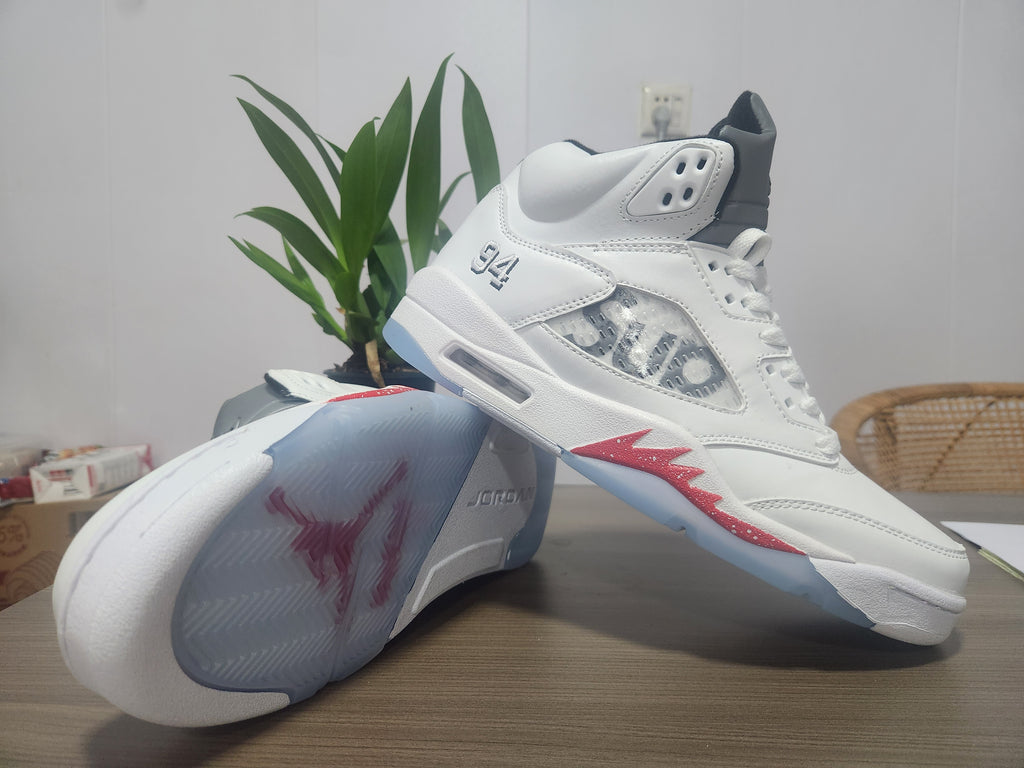 Air Jordan 5 Sneakers – White / Red Collaboration