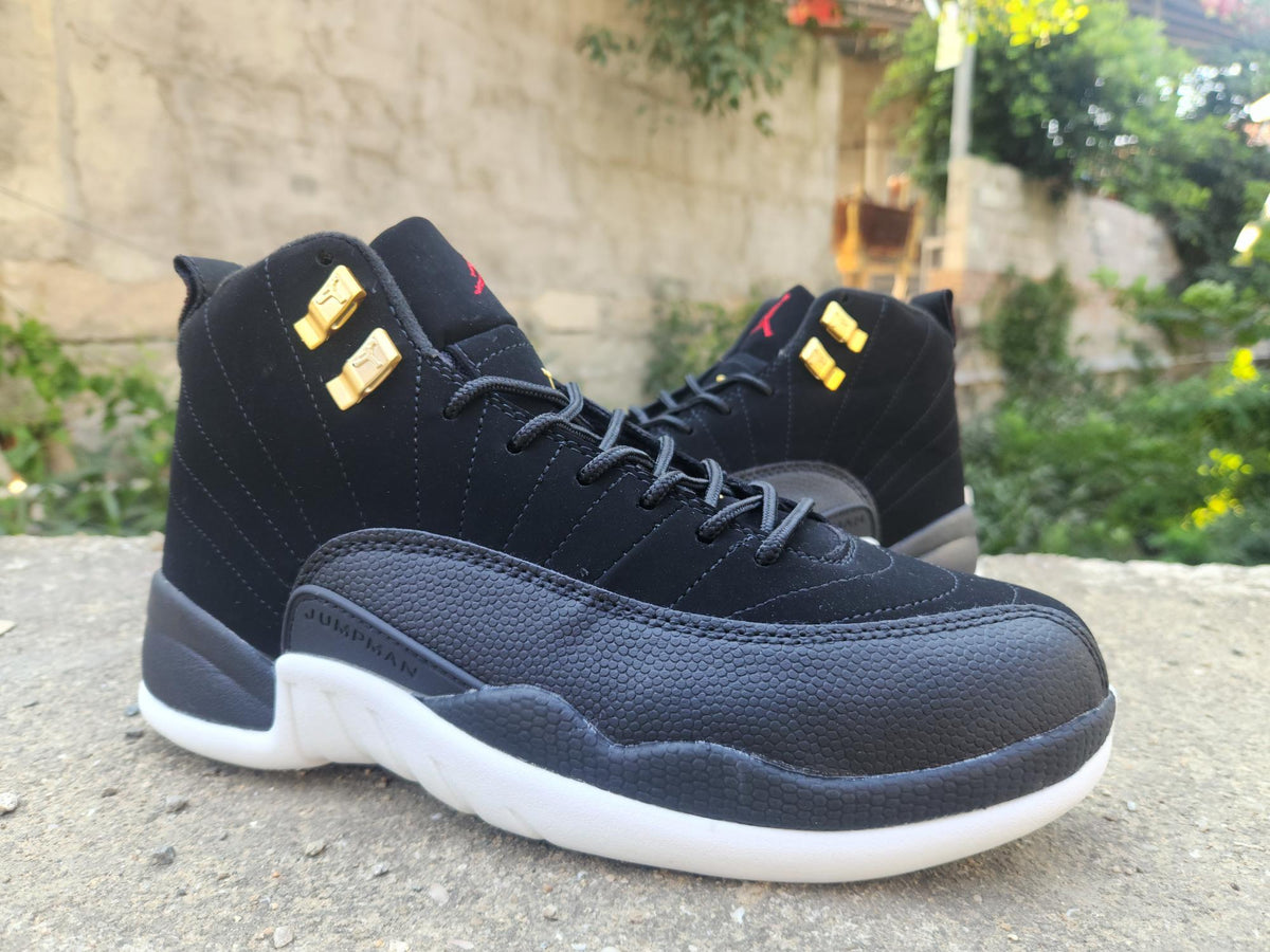 Air Jordan 12 Retro Sneakers – Black, White & Gold