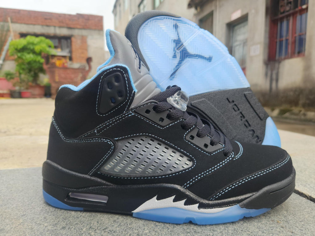 Air Jordan 5 Sneakers – Black & University Blue (Men & Women)