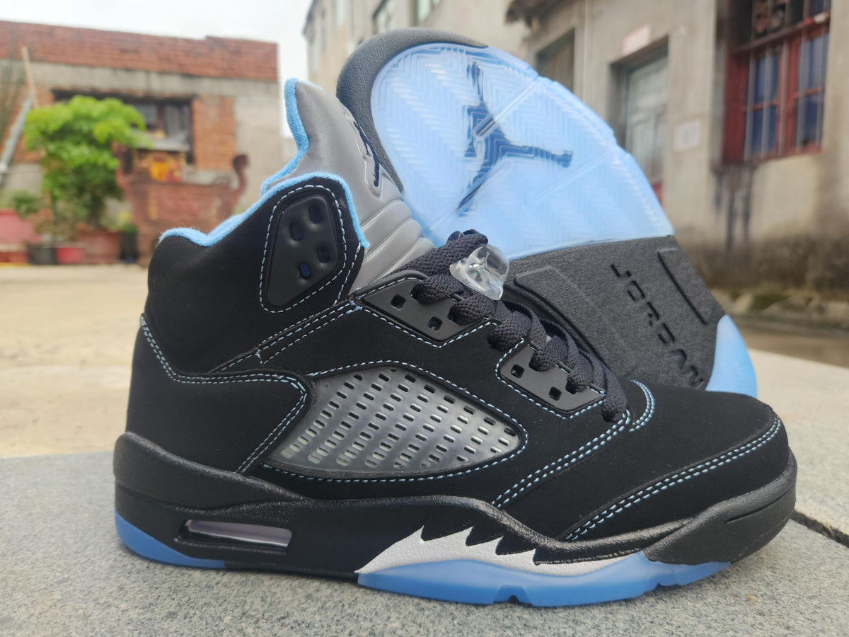Air Jordan 5 Sneakers – Black & University Blue (Men & Women)