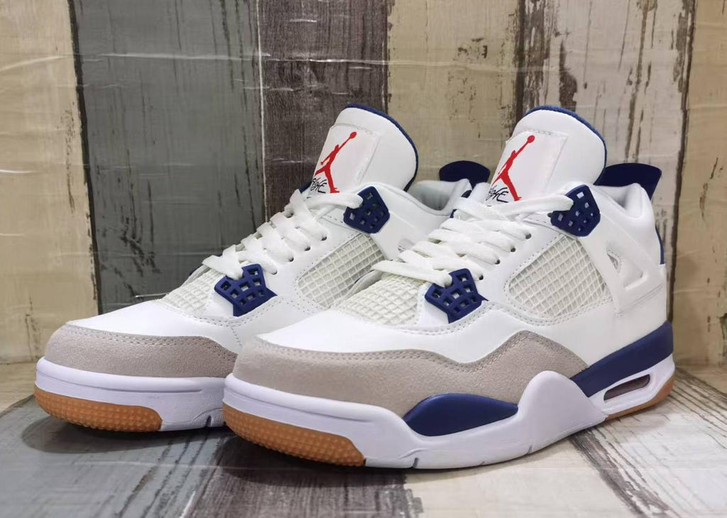 Air Jordan 4 Retro Sneakers – Off-White & Blue