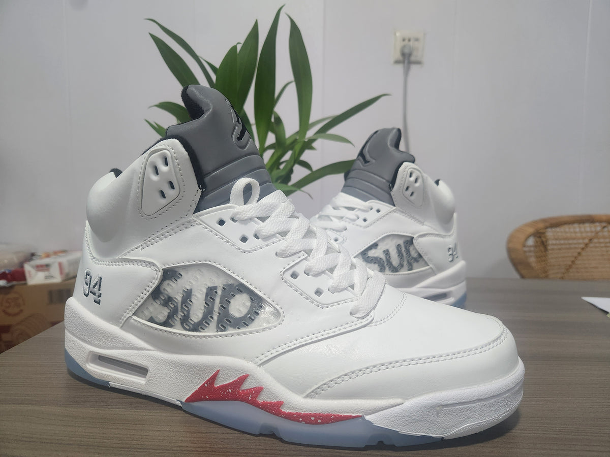 Air Jordan 5 Sneakers – White / Red Collaboration