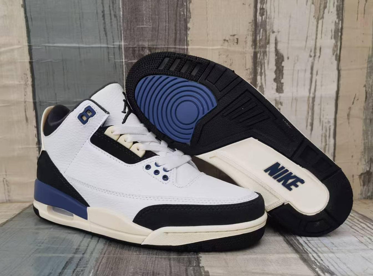 Air Jordan 3 Retro Sneakers – White, Grey & Blue