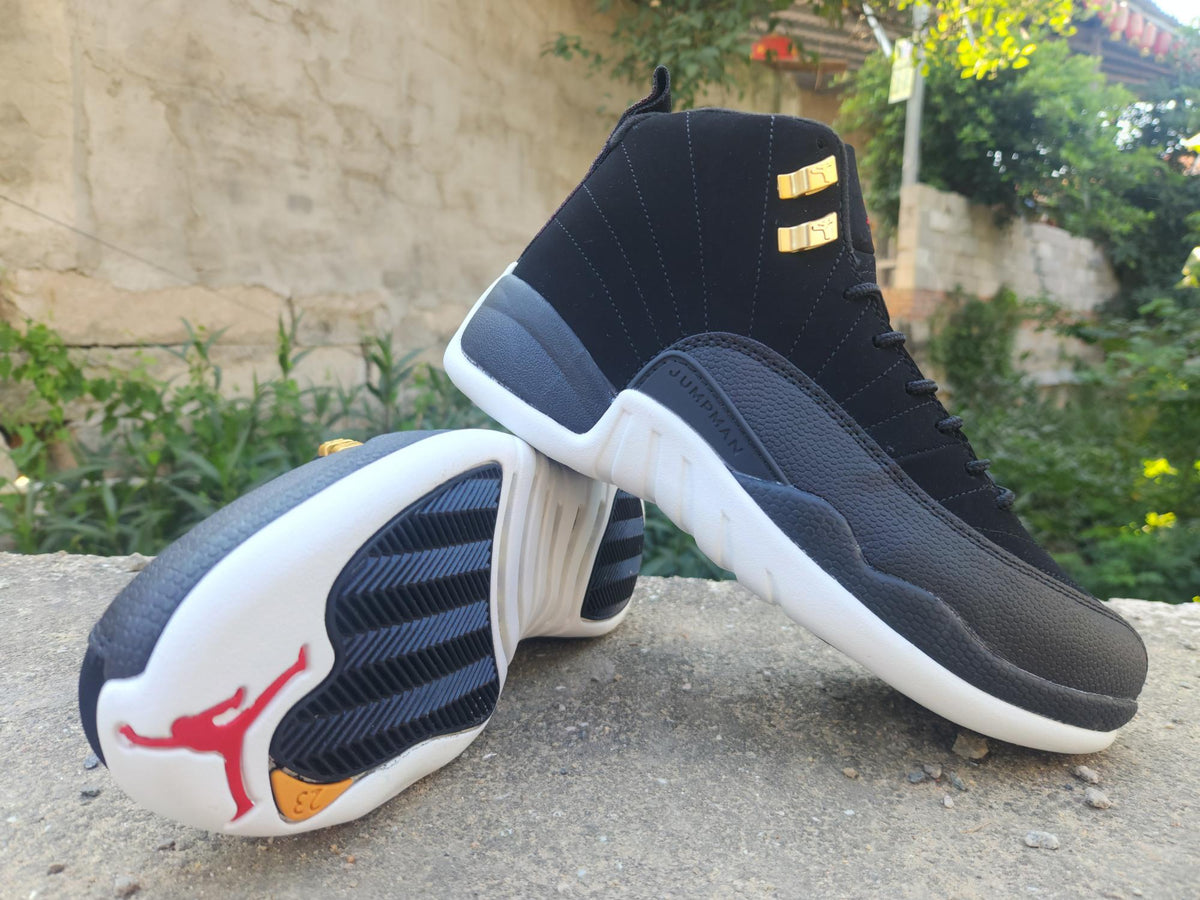 Air Jordan 12 Retro Sneakers – Black, White & Gold