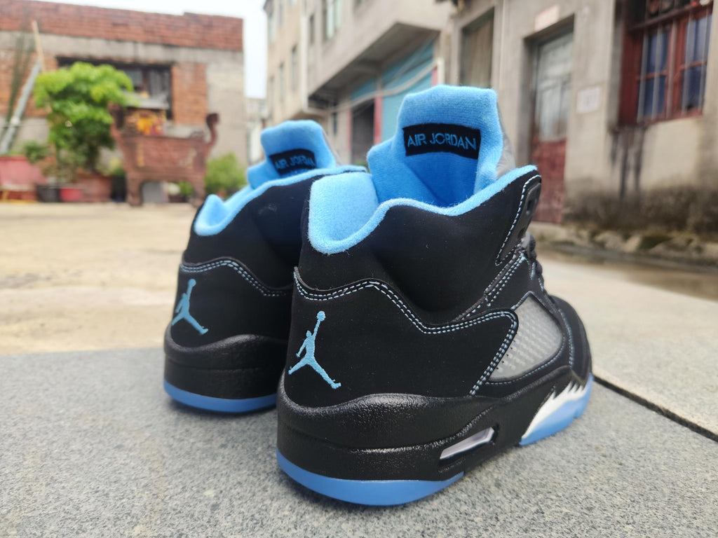 Air Jordan 5 Sneakers – Black & University Blue (Men & Women)