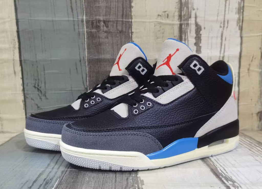 Air Jordan 3 Retro Sneakers – Black, Blue & Red