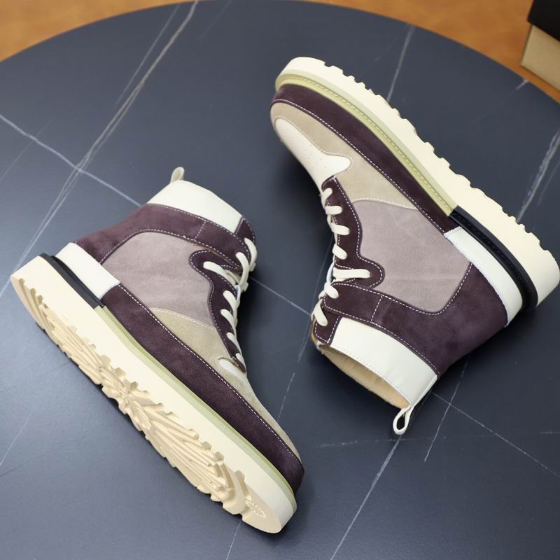 Plum & Taupe High-Top Sneakers with Contrast Stitching