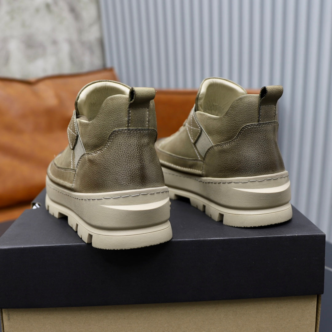 Olive Lace-Up Ankle Boots with Chunky Lug Sole