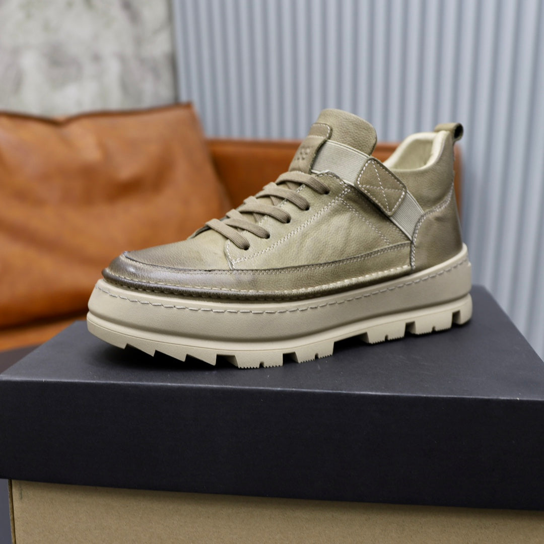 Olive Lace-Up Ankle Boots with Chunky Lug Sole