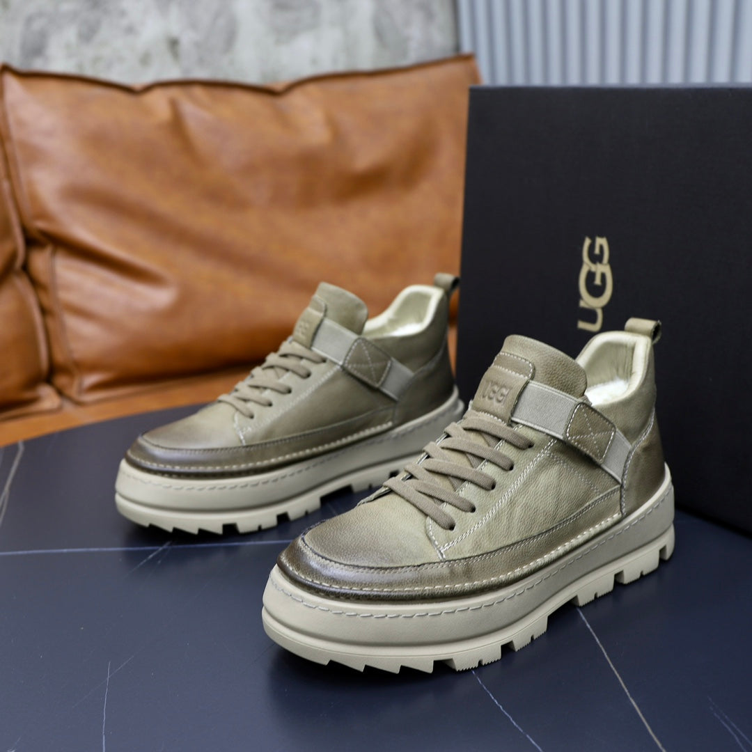 Olive Lace-Up Ankle Boots with Chunky Lug Sole