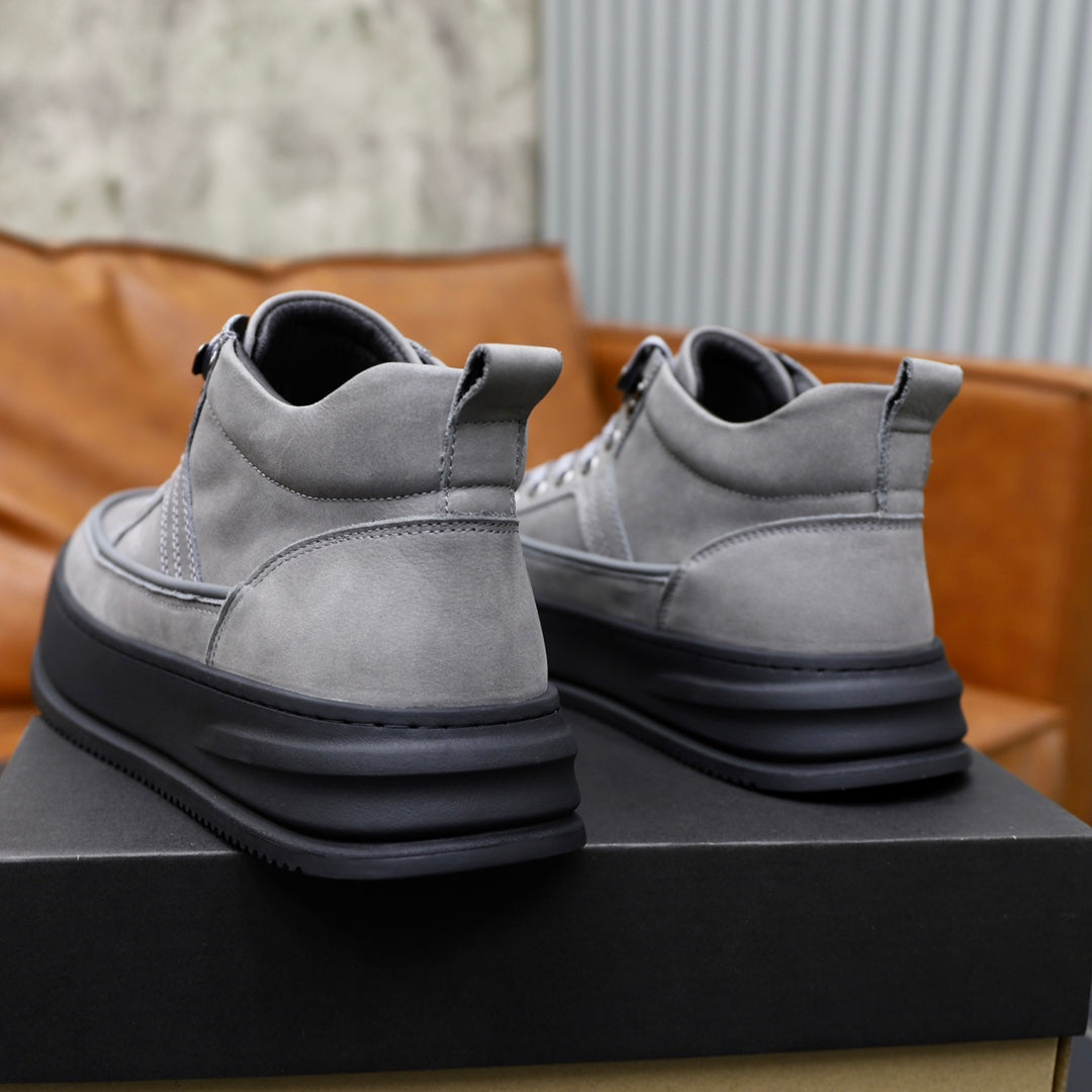 Grey Lace-Up Ankle Boots with Black Layered Sole