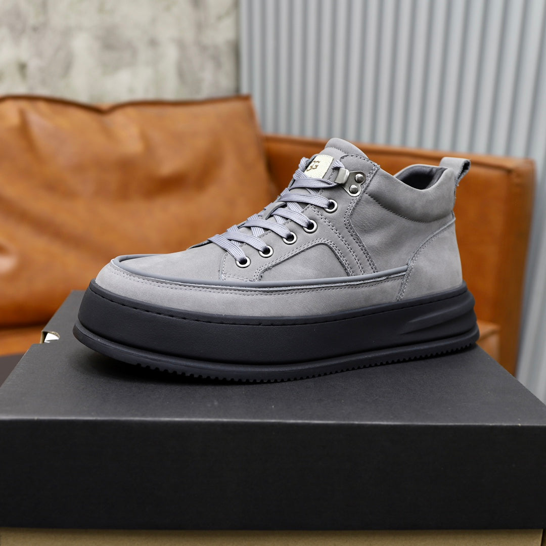 Grey Lace-Up Ankle Boots with Black Layered Sole