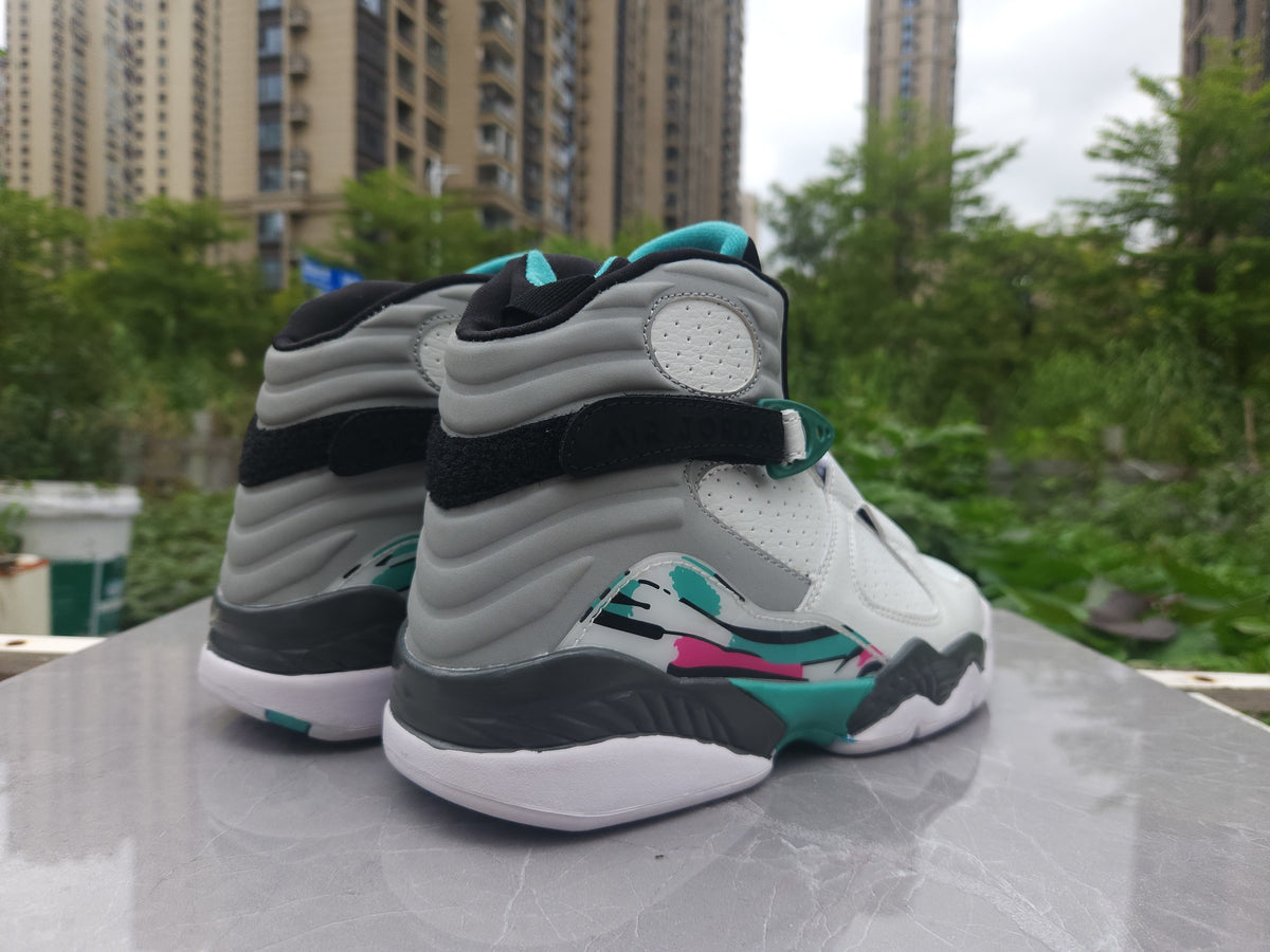 Air Jordan 8 Retro Sneakers – White, Grey & Green