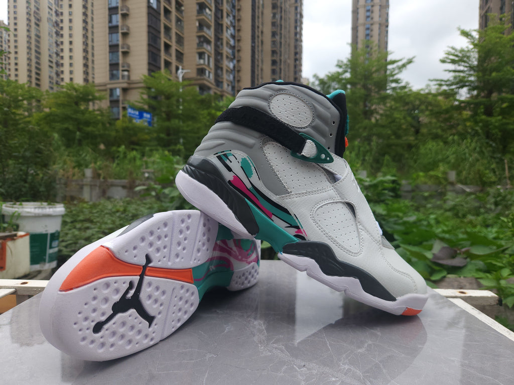 Air Jordan 8 Retro Sneakers – White, Grey & Green