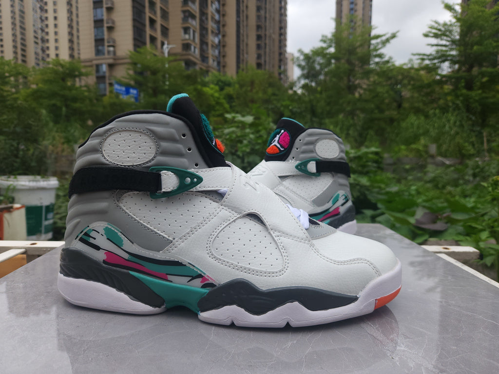 Air Jordan 8 Retro Sneakers – White, Grey & Green